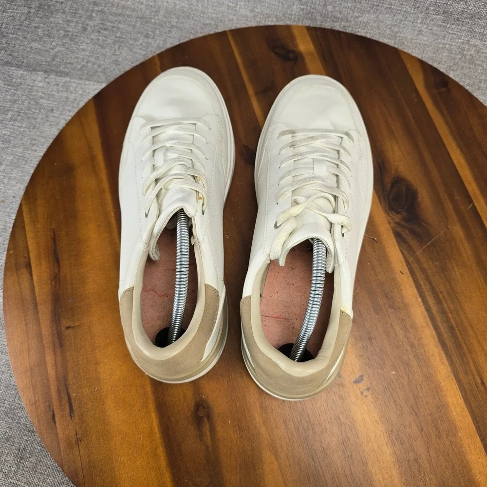 Zara Mens Low Top Sneakers White Tan Minimalist Lace Up 2201/921/001 EU 43 US 10